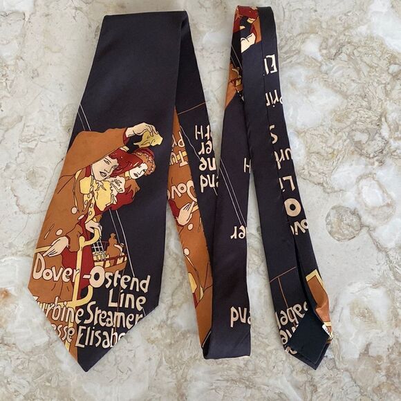 Vintage Louis Feraud Rare 1970’s Art Nouveau Print 100% Silk Tie - Picture 2 of 7